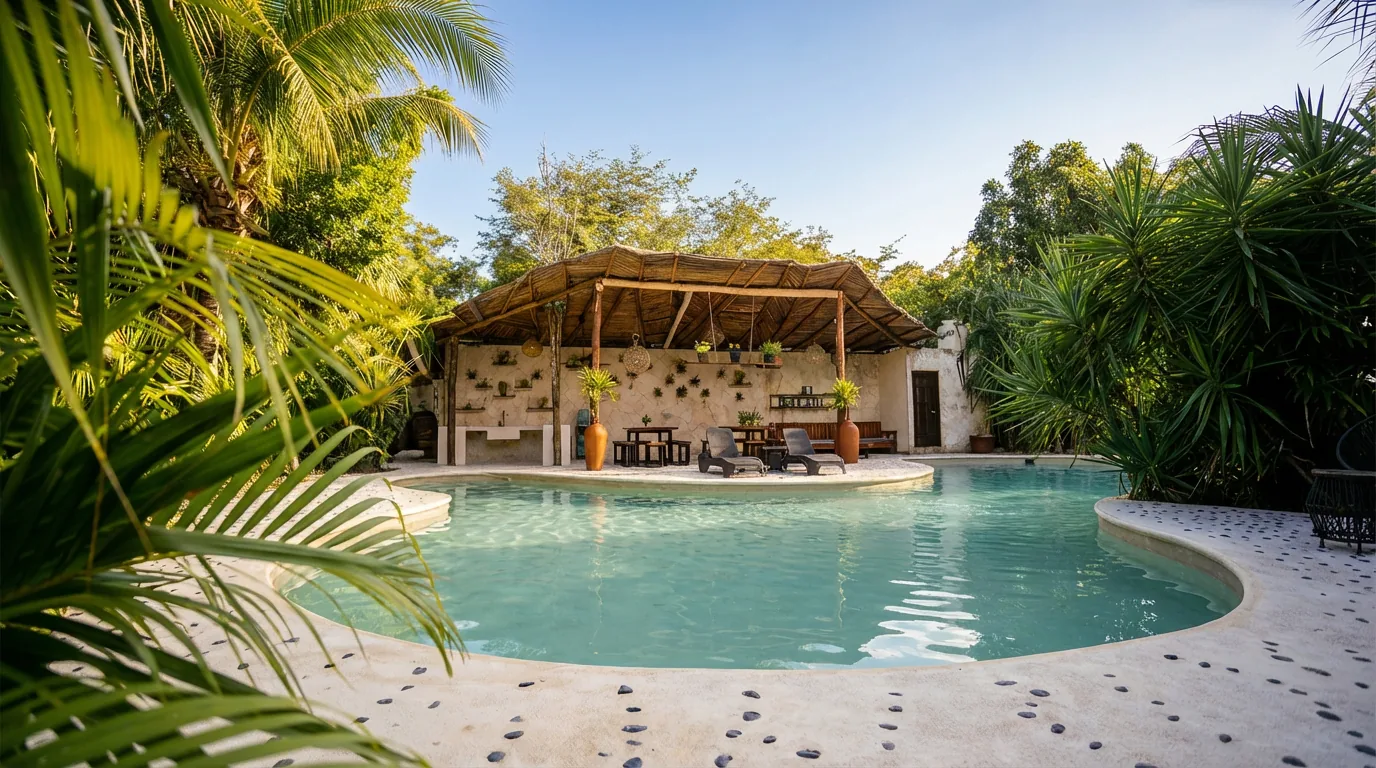 Pool and open-air palapa